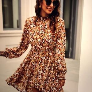 Dark Peach floral BOHO MIDI long sleeve dress